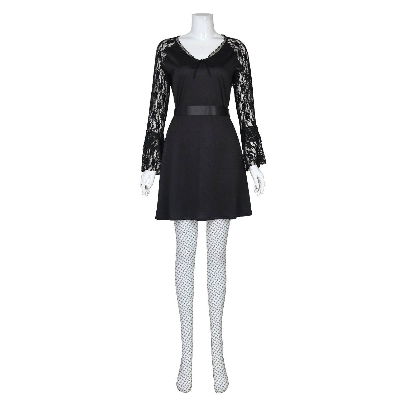 Lisa Frankenstein Misty Cosplay Costume Women Black Lace Long-sleeved Dress Party Carnival - Ecosfun