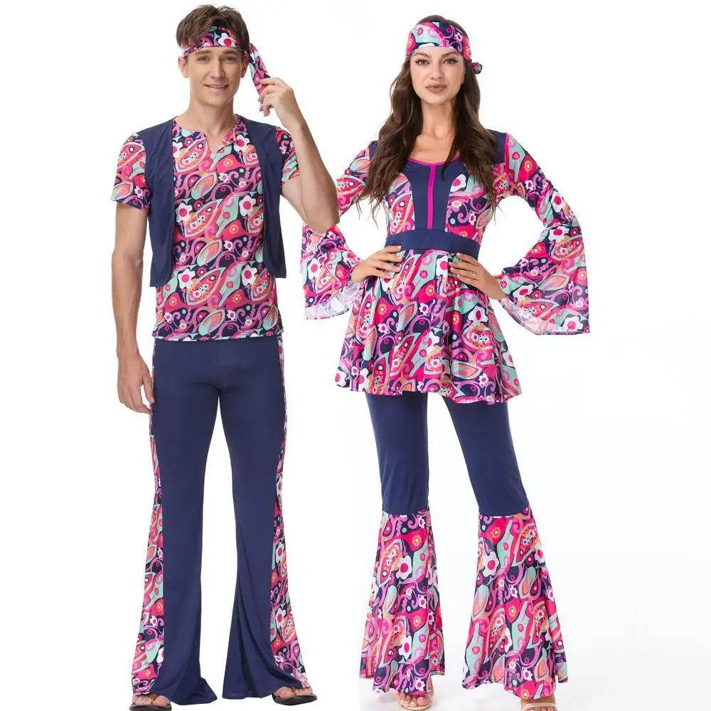 1970s Retro Disco Couple Hippie Hhip Hop Stage Costume Women Men Fancy Dress Halloween - Ecosfun