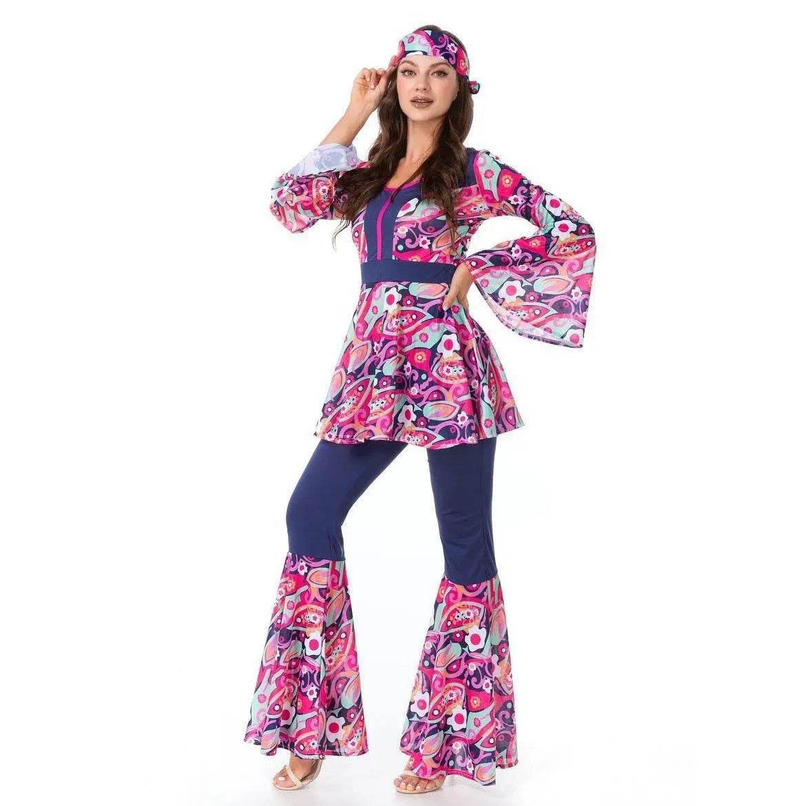 1970s Retro Disco Couple Hippie Hhip Hop Stage Costume Women Men Fancy Dress Halloween - Ecosfun