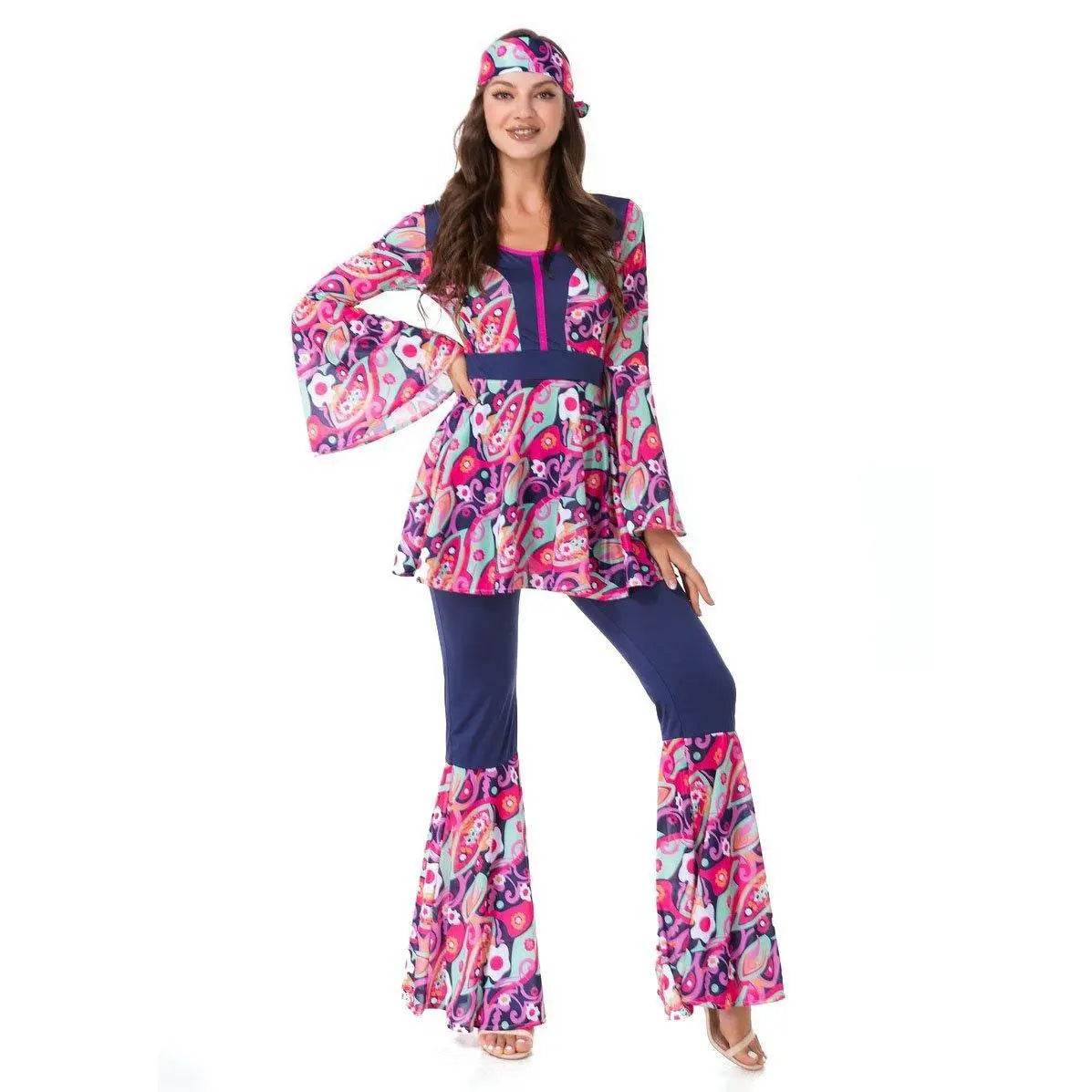 1970s Retro Disco Couple Hippie Hhip Hop Stage Costume Women Men Fancy Dress Halloween - Ecosfun