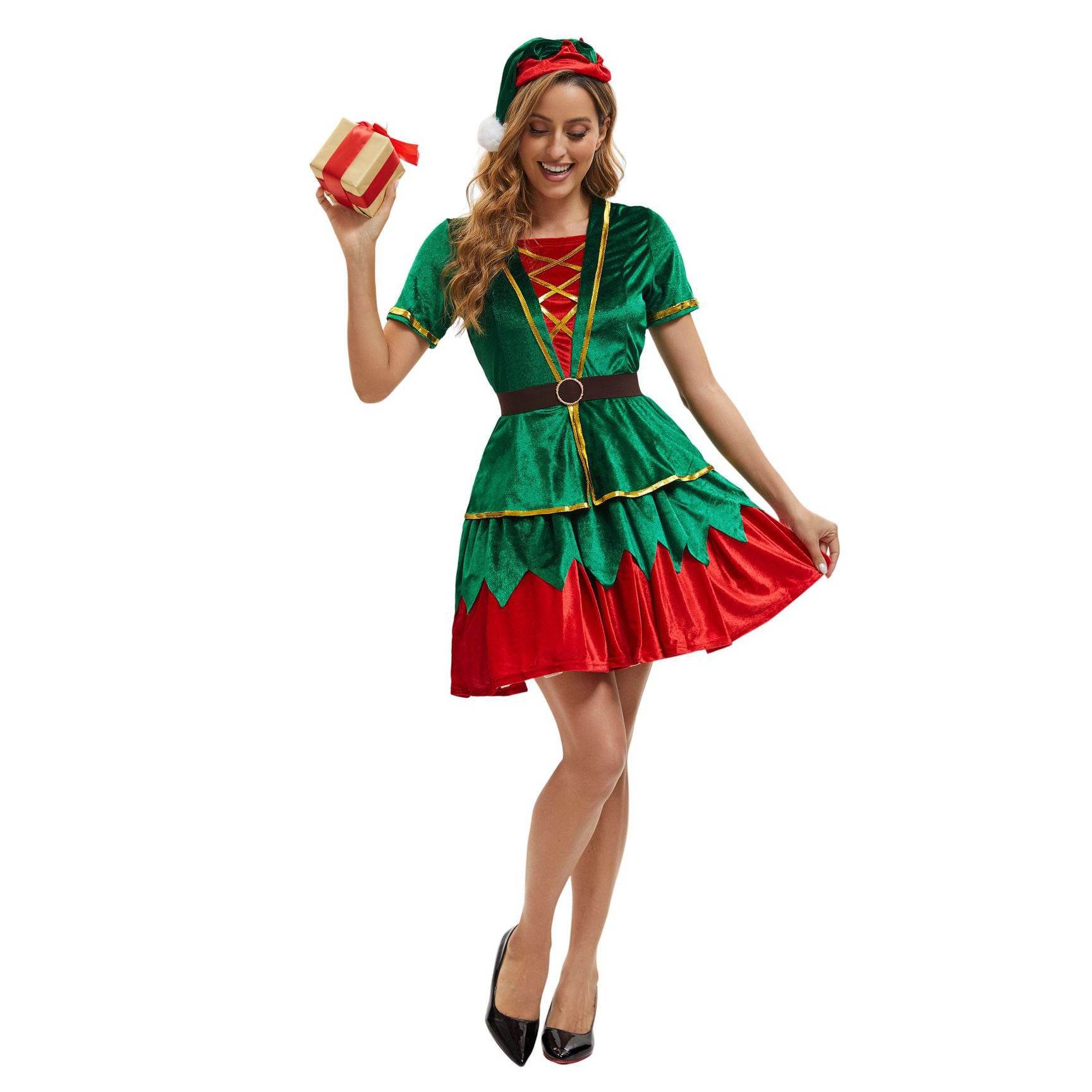 Green Christmas Party dress Costume adult couple stage costume - Ecosfun