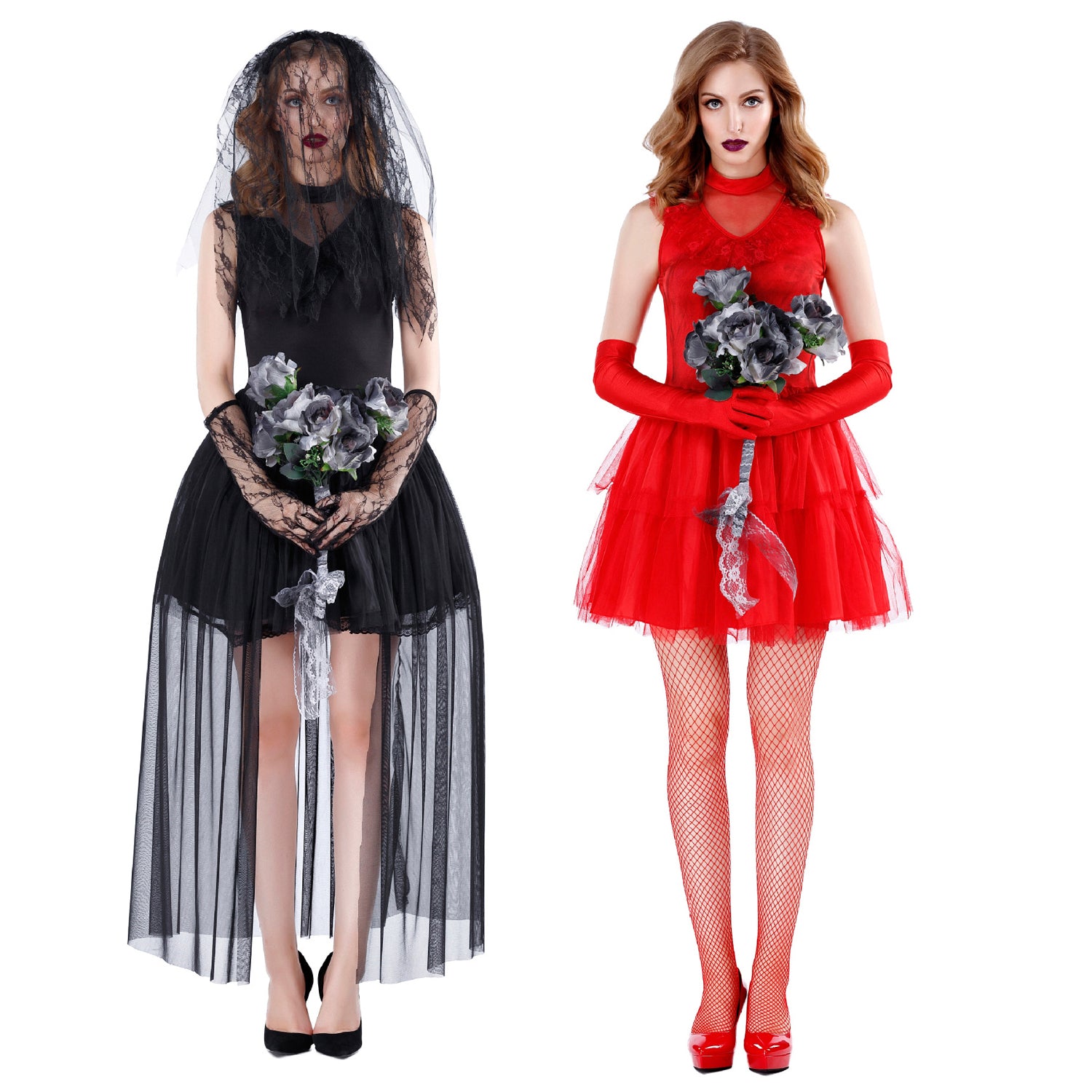 Ghost Braut Damen Halloween Kostüm Bloody Mary Kleid Spitze Rot Schwarz