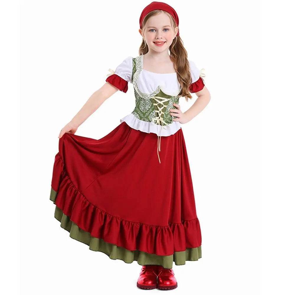 Children's Farm Oktoberfest Halloween Costume Wine Red Dance Skirt Outfit - Ecosfun
