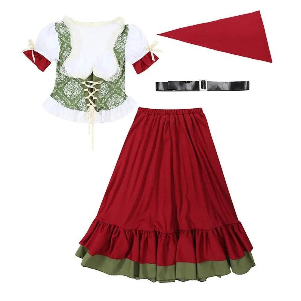 Children's Farm Oktoberfest Halloween Costume Wine Red Dance Skirt Outfit - Ecosfun