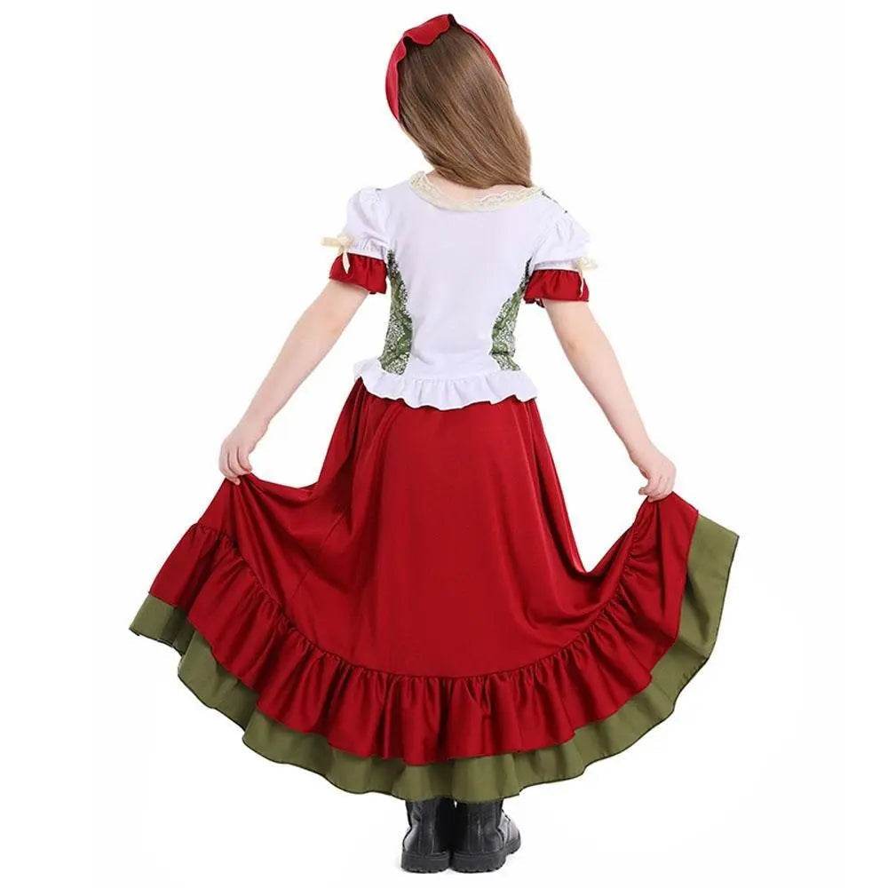 Children's Farm Oktoberfest Halloween Costume Wine Red Dance Skirt Outfit - Ecosfun