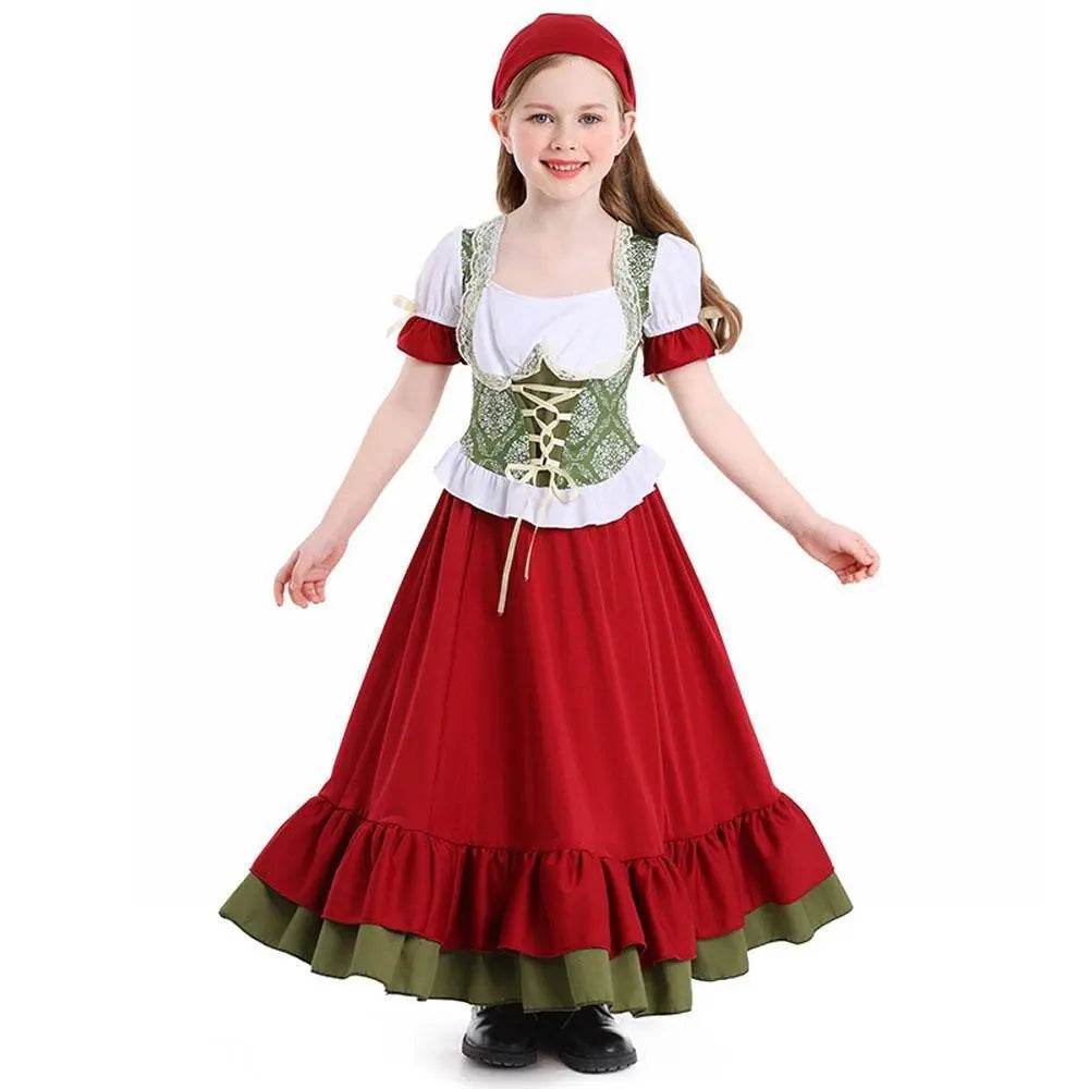Children's Farm Oktoberfest Halloween Costume Wine Red Dance Skirt Outfit - Ecosfun
