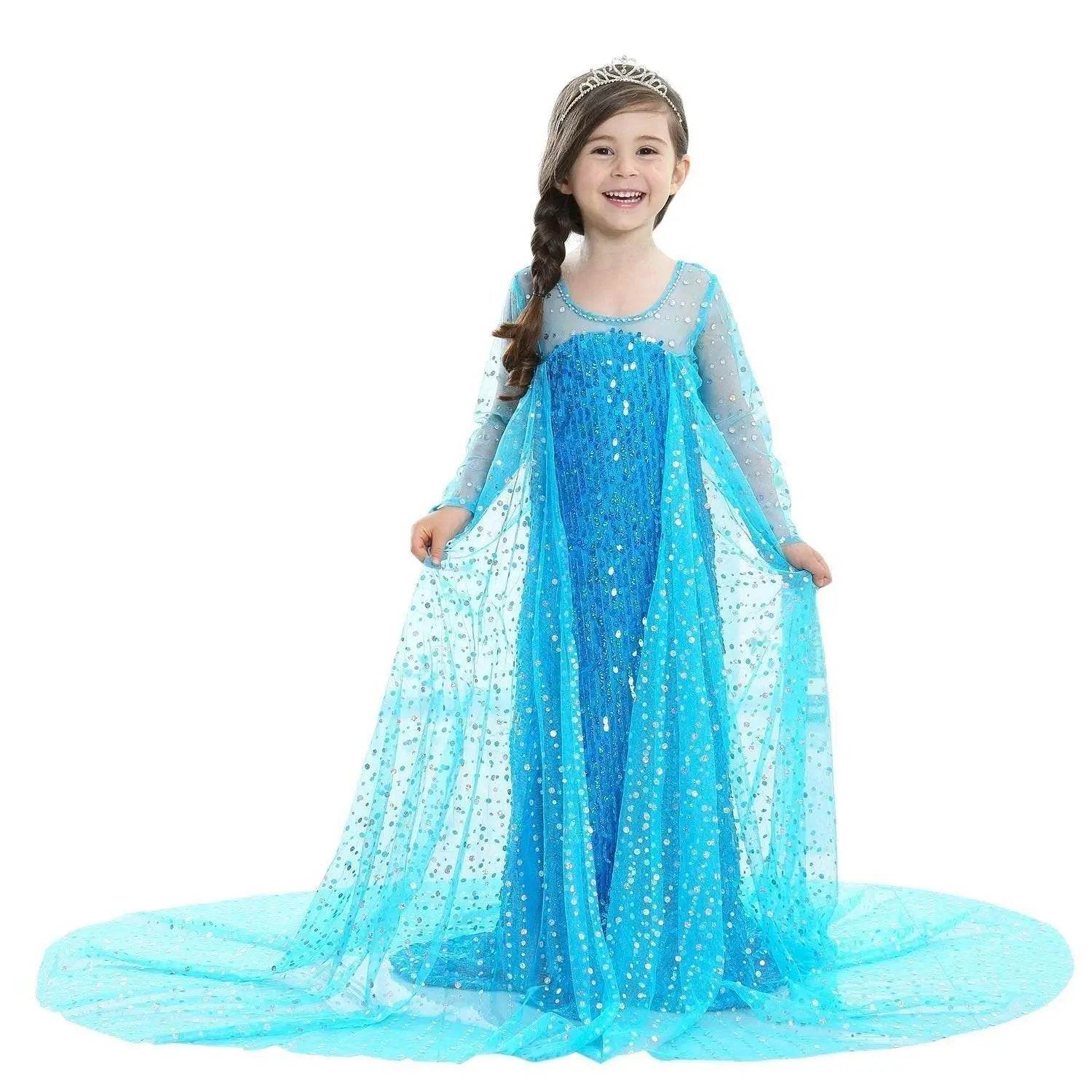 Frozen Elsa Costume Long Sleeve Girl Party Princess Dress - Ecosfun