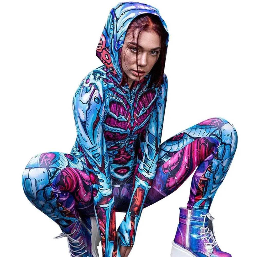 Halloween skull zombie blue and cyan zentai costumes - Ecosfun