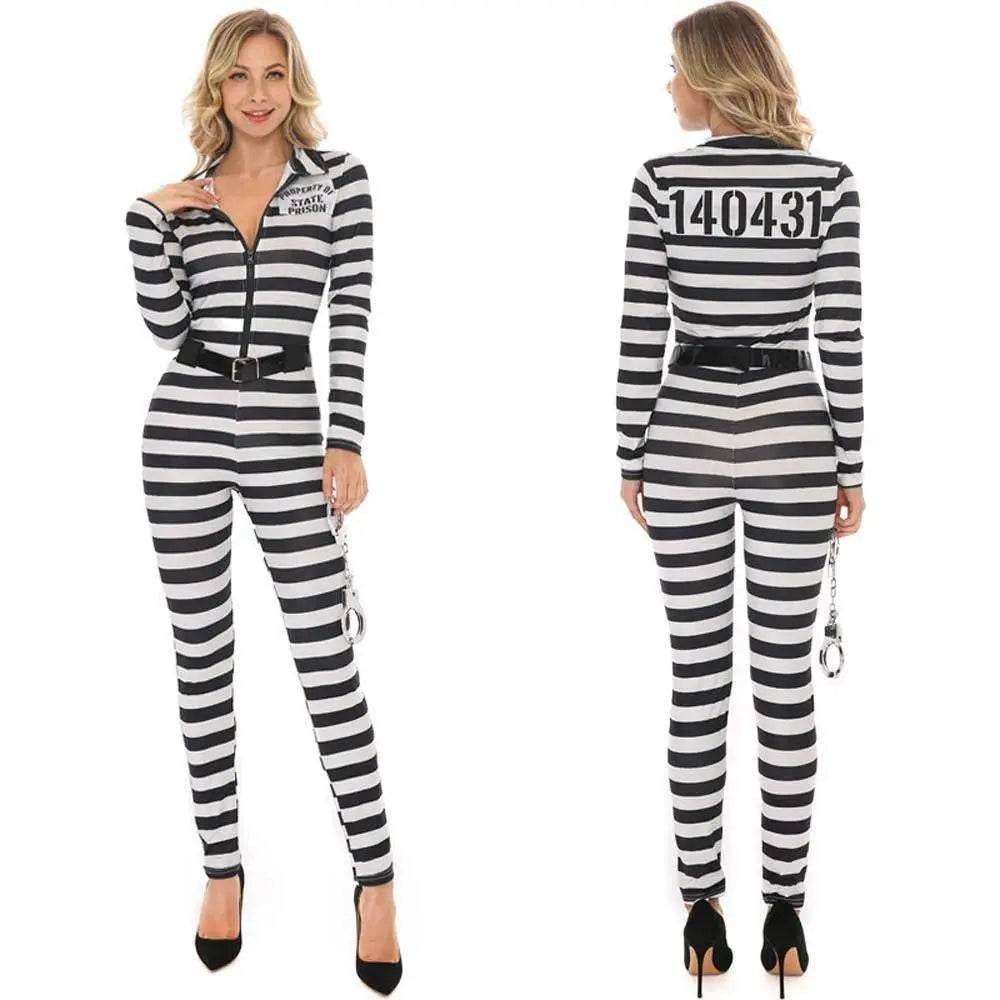 Halloween woman black and white striped prisoner costume - Ecosfun