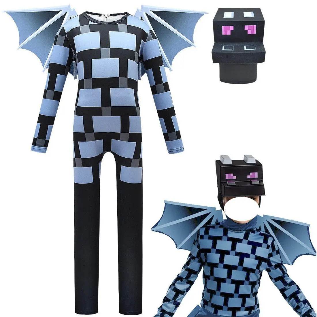 Kids Minecraft Ender Dragon Cosplay Costume Halloween jumpsuits onesies with Wings - Ecosfun