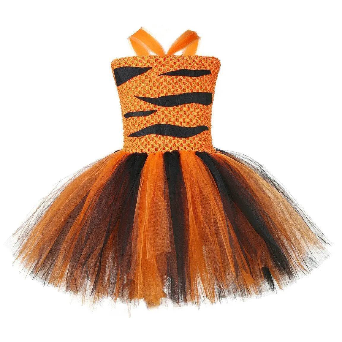 Kids Tiger Costume Tutu Dress with Ears Headband Bow tie Tail 4pcs Set - Ecosfun