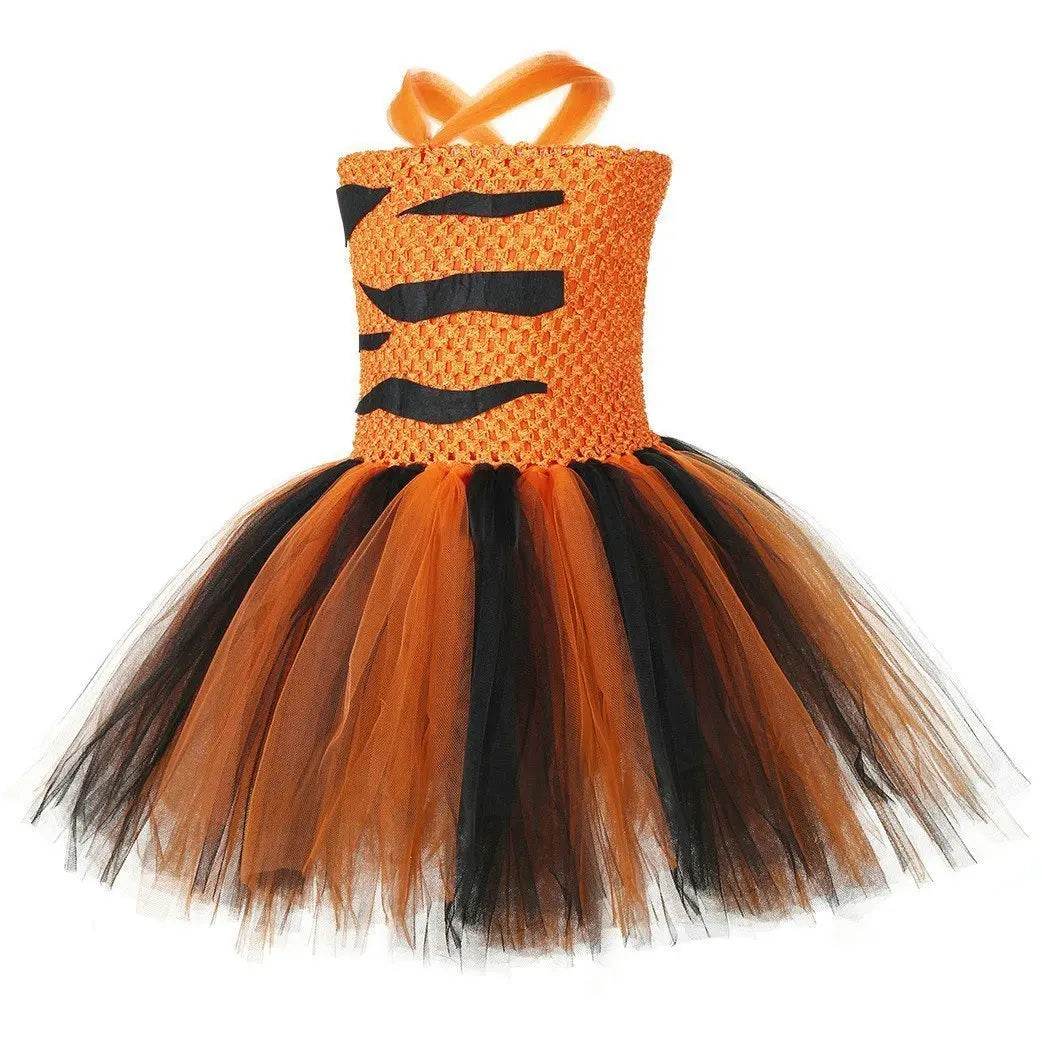 Kids Tiger Costume Tutu Dress with Ears Headband Bow tie Tail 4pcs Set - Ecosfun