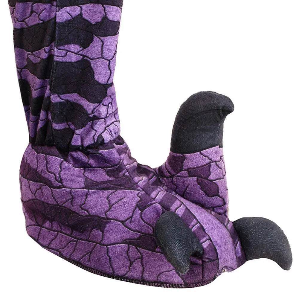 Ravenous Raptor Dinosaur Cosplay Costume Purple Hooded Jumpsuit Outfit Halloween for Kids - Ecosfun