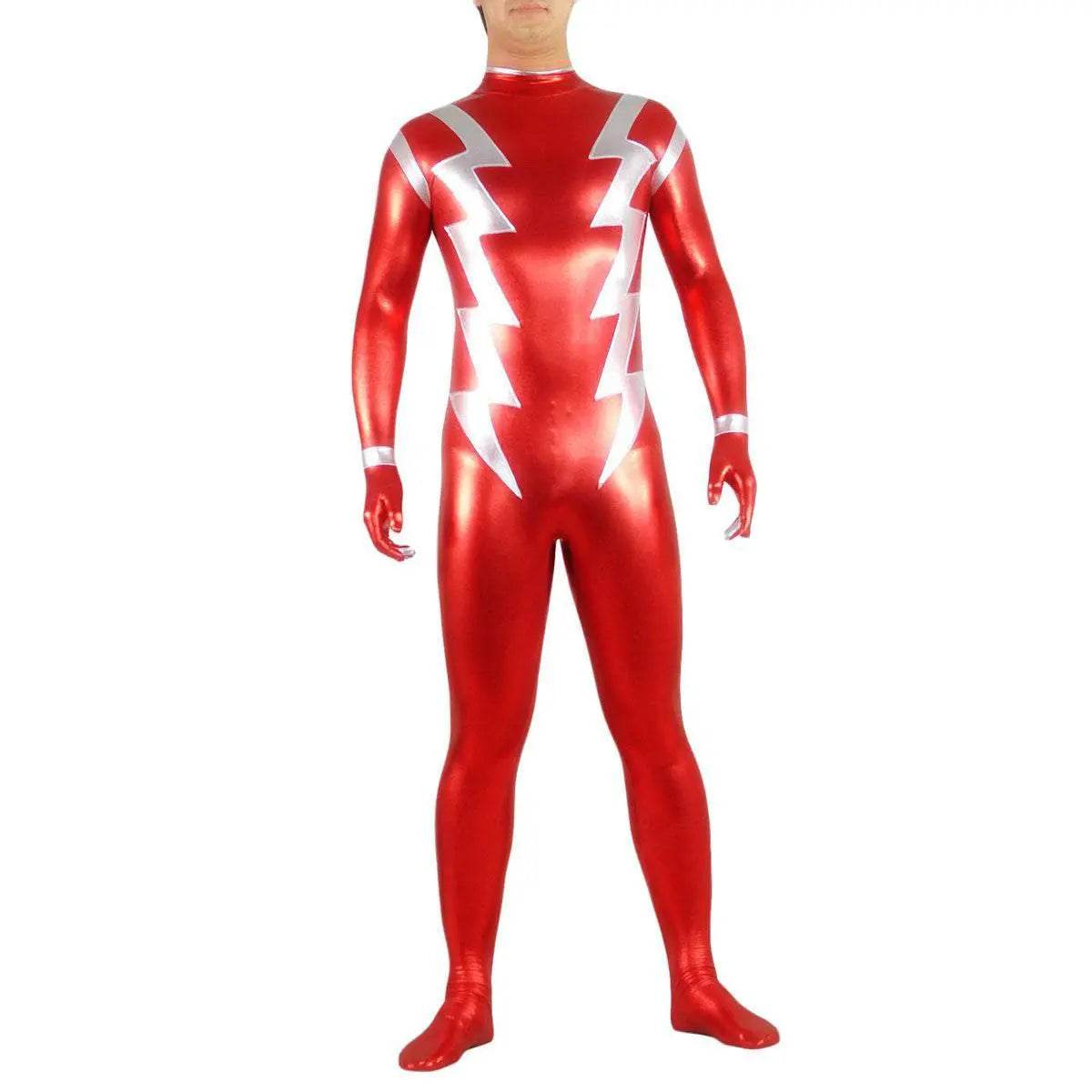 Red Silver Headless Zentai Cosplay Costume Lycra Spandex Bodysuit - Ecosfun