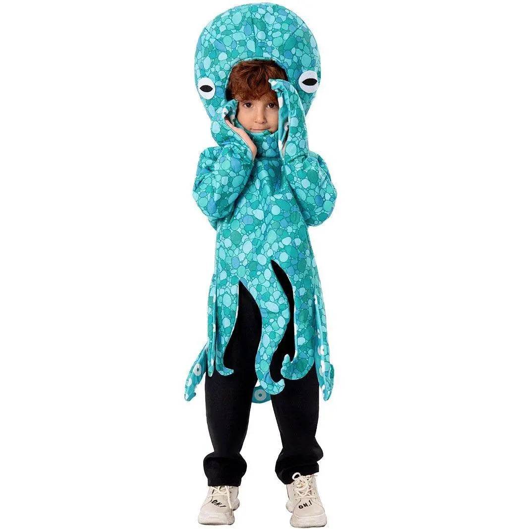 Squid Costume Blue Leggings Jumpsuit Marine Life Cosplay Halloween Christmas School Party For Kids - Ecosfun