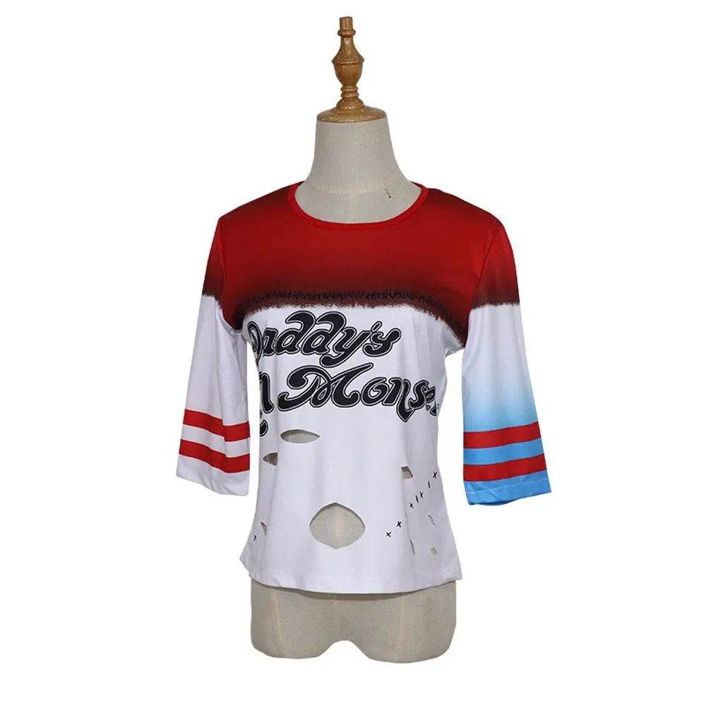 Suicide Squad Harley Quinn Cosplay Costume T-shirt Halloween Queen Outfit - Ecosfun