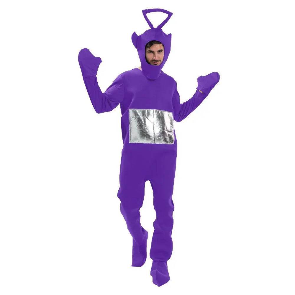Teletubbies Pajamas Tinky Winky Dipsy Po Laa-Laa Coral Fleece Pajamas Onesies for Adults - Ecosfun