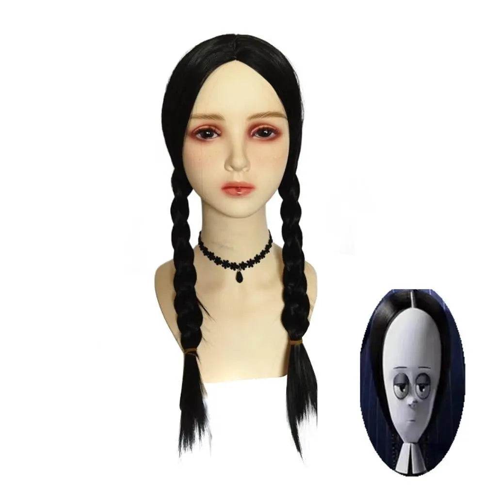 Wednesday Addams Wig The Addams Family Cosplay Black middle part braid wigs For Adult - Ecosfun