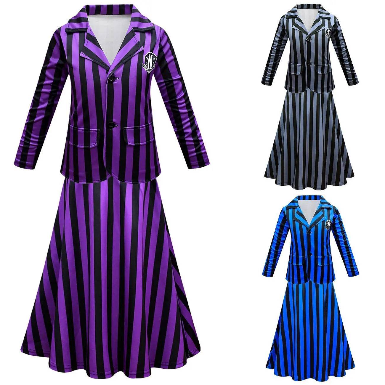 Wednesday Costume The Addams Family Cosplay Long Sleeve suit skirt For Kids - Ecosfun
