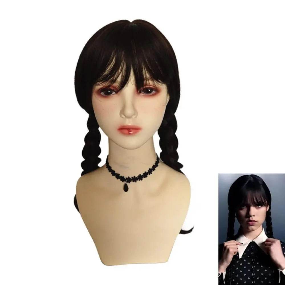 Wednesday Wig The Addams Family Cosplay Black Double Ponytail Braid Wig For Adult - Ecosfun