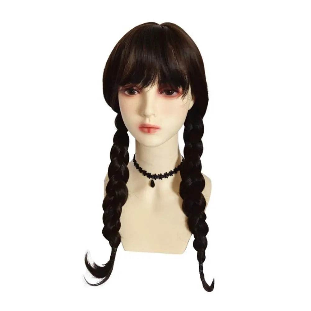 Wednesday Wig The Addams Family Cosplay Black Double Ponytail Braid Wig For Adult - Ecosfun