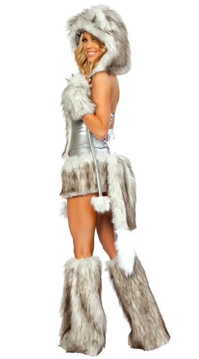 Catwoman Faux Fur Furry Animal Halloween Costume Cosplay Fancy Dress Women - Ecosfun