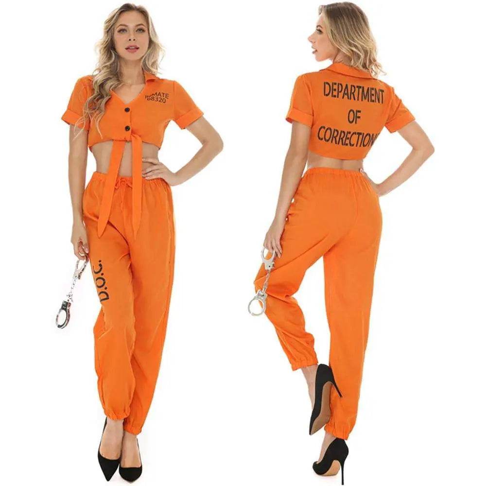 Women Prisoner Costume Halloween Cosplay Jumpsuit Female - Ecosfun