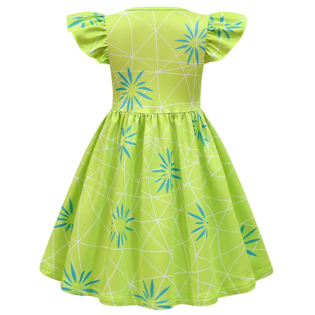 Inside Out Joy Cosplay Costume Dress for Girls Flutter Sleeve A Line Dress with Bag - Ecosfun
