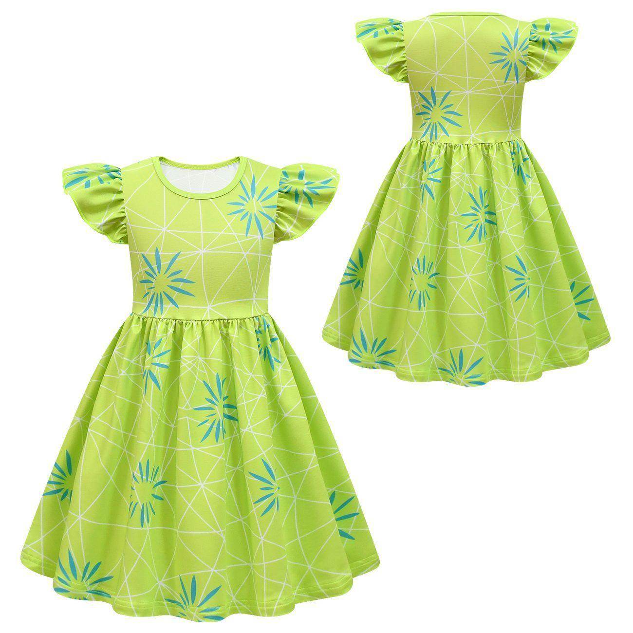 Inside Out Joy Cosplay Costume Dress for Girls Flutter Sleeve A Line Dress with Bag - Ecosfun