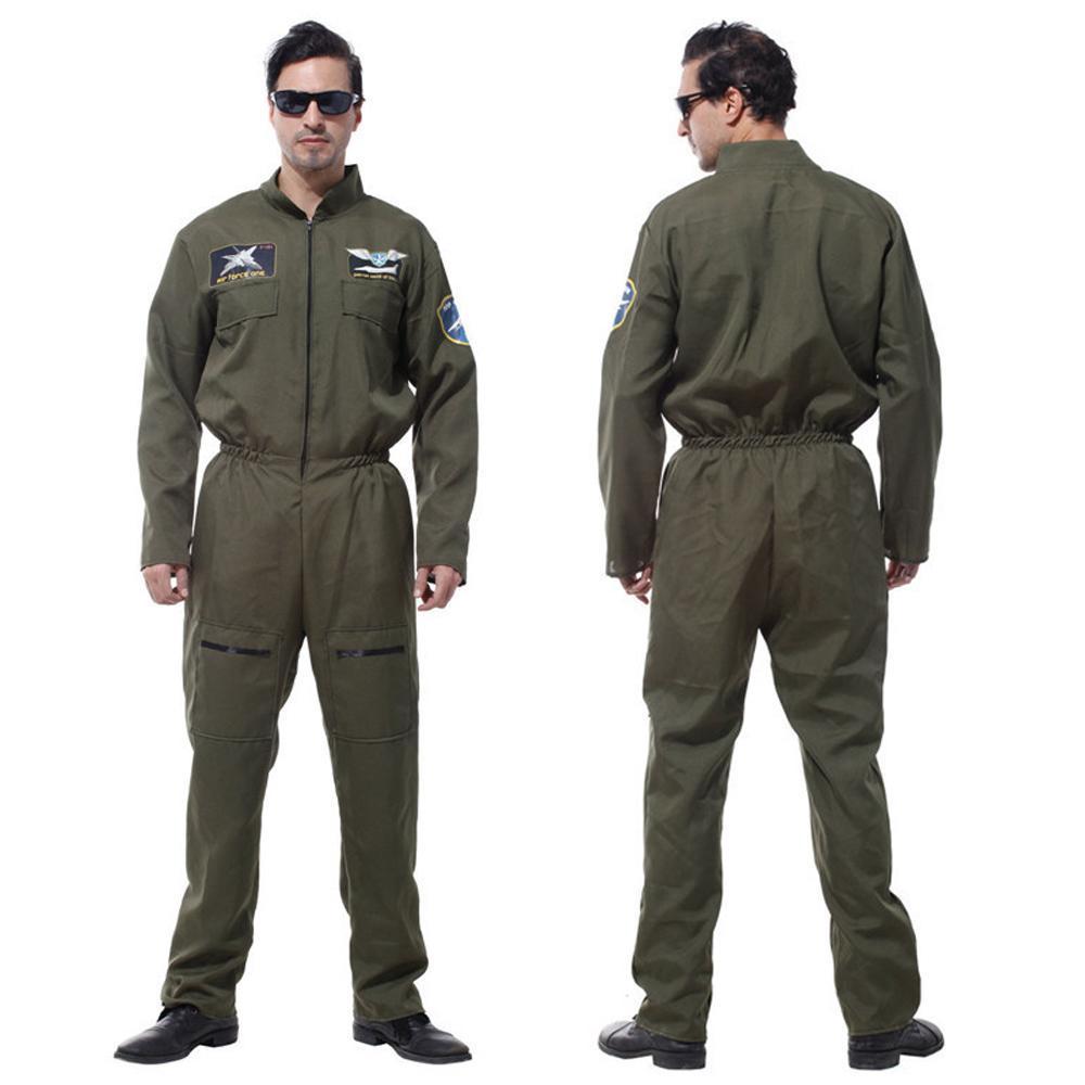 Herren Top Gun Overall Kostüm Erwachsener Fliegeranzug Pilot Aviator Uniform