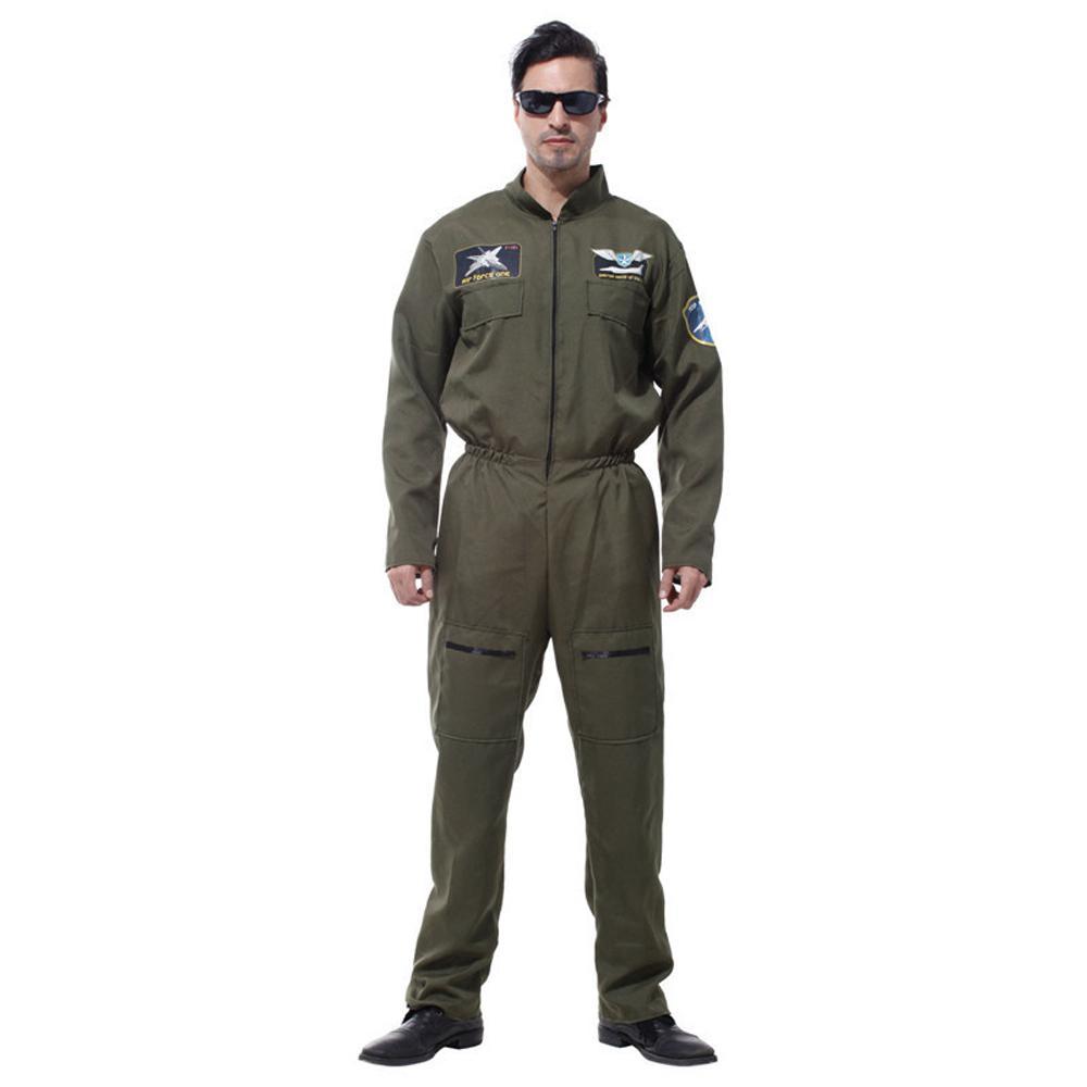 Herren Top Gun Overall Kostüm Erwachsener Fliegeranzug Pilot Aviator Uniform