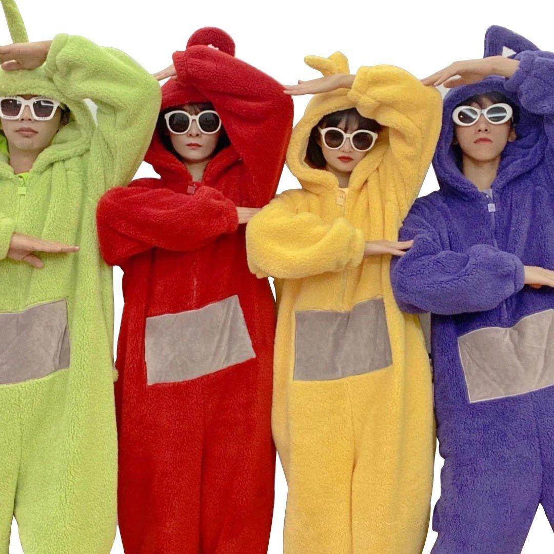 Teletubbies Tinky Winky Dipsy Po Laa-Laa Coral Fleece Onesies Pajamas for Adults Kids - Ecosfun