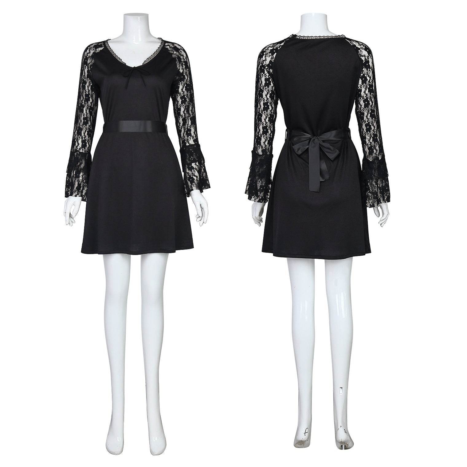 Lisa Frankenstein Misty Cosplay Costume Women Black Lace Long-sleeved Dress Party Carnival - Ecosfun