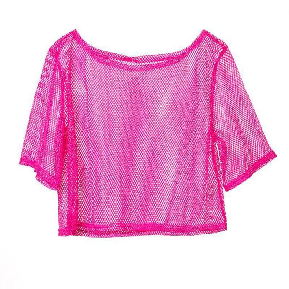 1980s Top Fishnet Women T-shirt Suspenders 80s Costumes Cosplay Party Carnival - Ecosfun