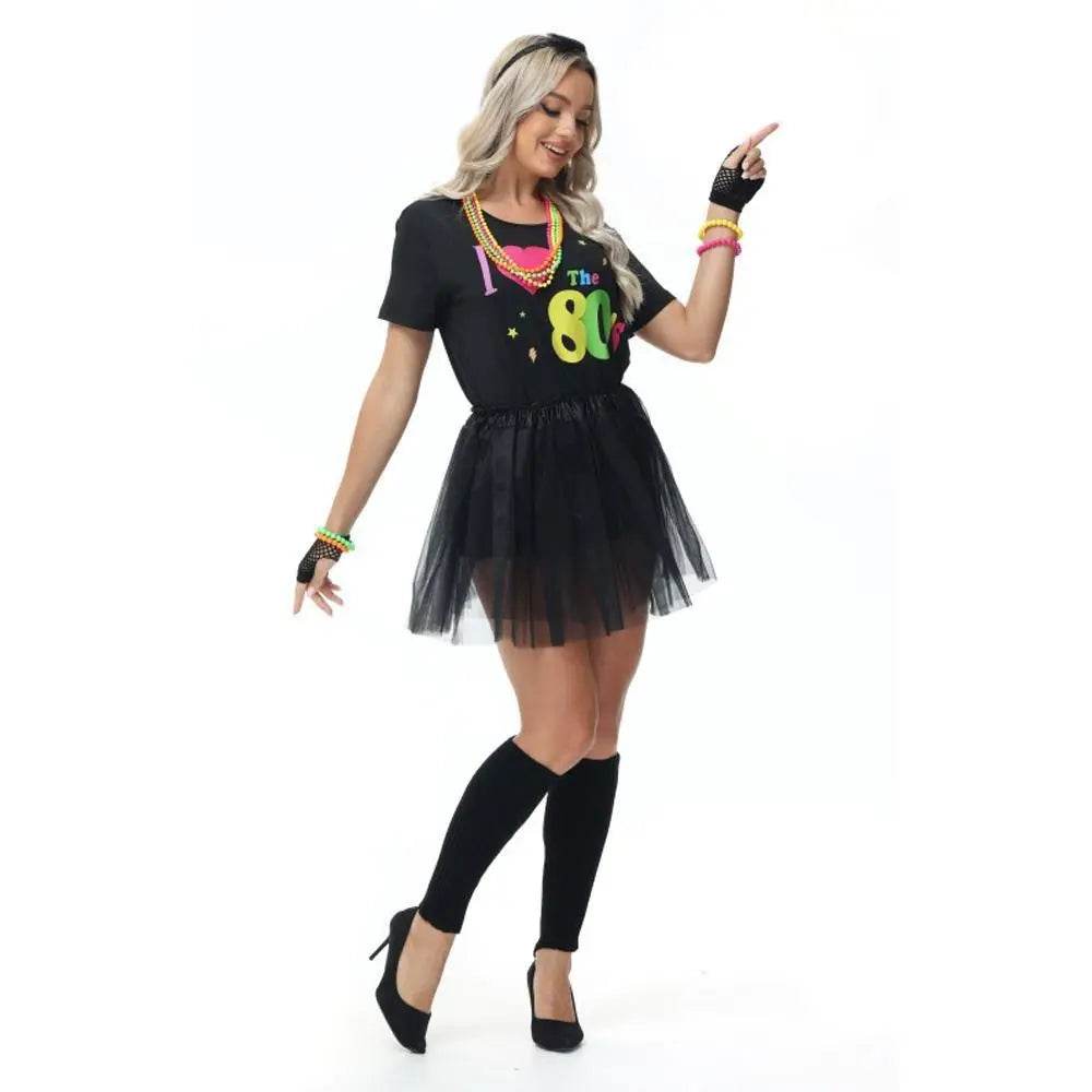 80s Fancy Dress Costumes Printed T-shirt Gauze Skirt Suit Halloween For Female - Ecosfun
