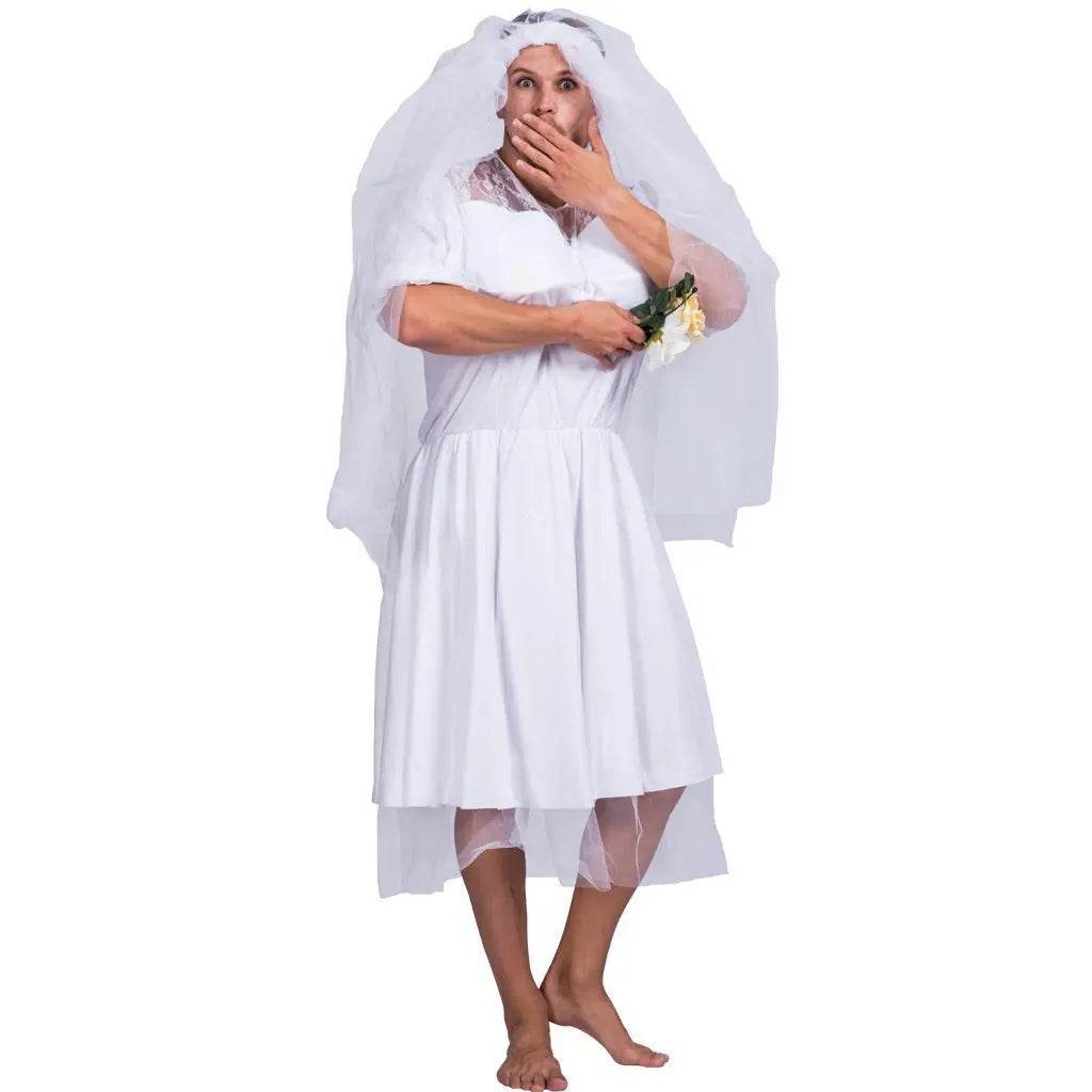Halloween Wedding Dress Costumes White Bride Funny Party Adult Wedding Suit Party Outift for Men - Ecosfun