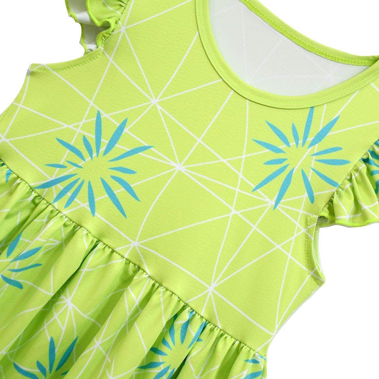 Inside Out Joy Cosplay Costume Dress for Girls Flutter Sleeve A Line Dress with Bag - Ecosfun