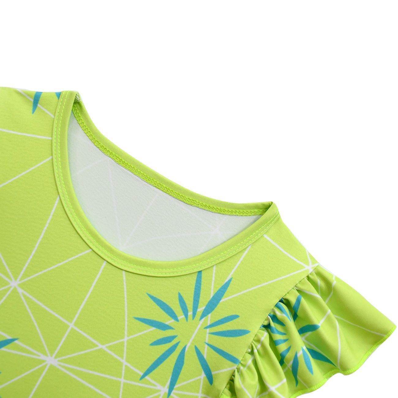 Inside Out Joy Cosplay Costume Dress for Girls Flutter Sleeve A Line Dress with Bag - Ecosfun