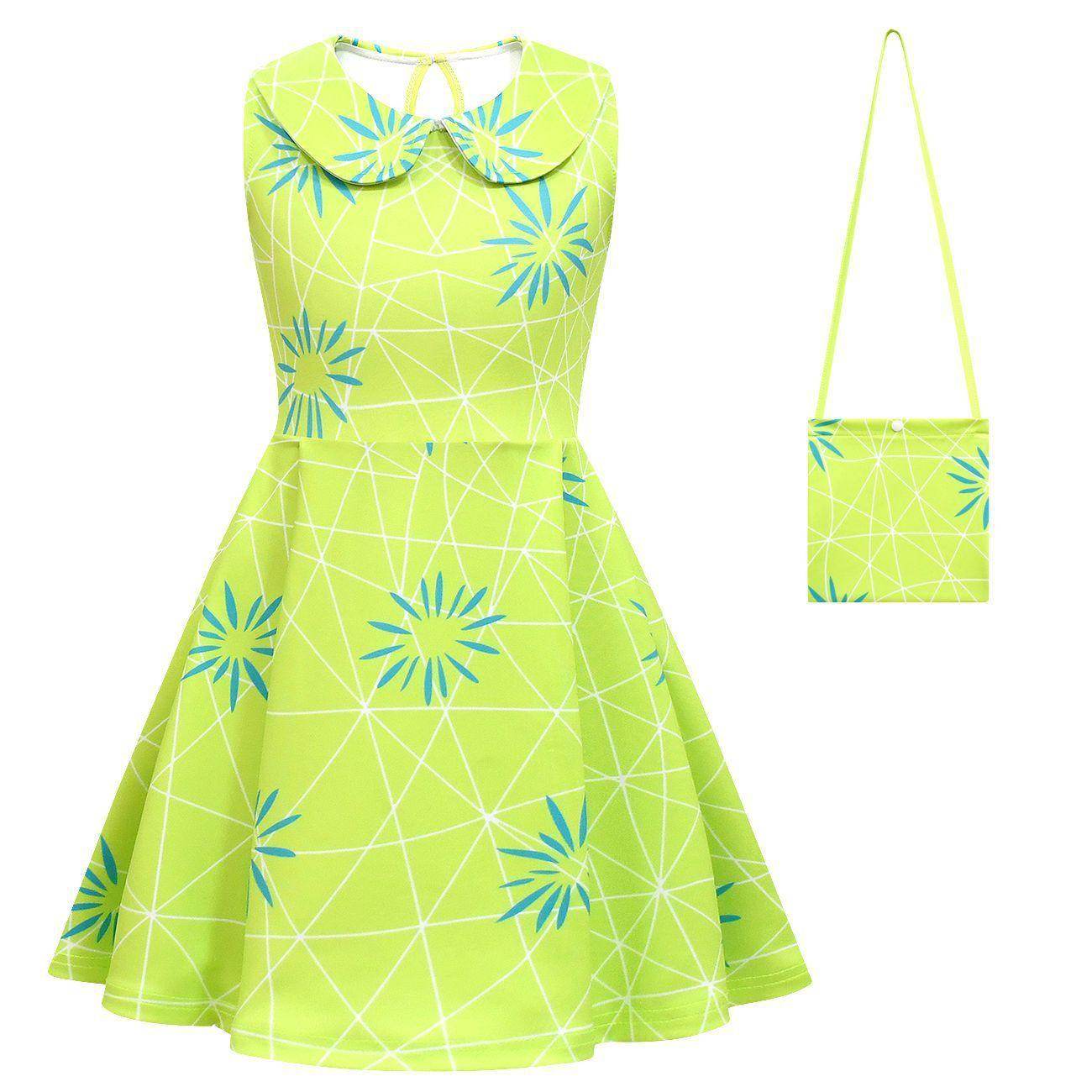 Inside Out Joy Costume Collared Dress for Girls Sleeveless Dress with Bag - Ecosfun