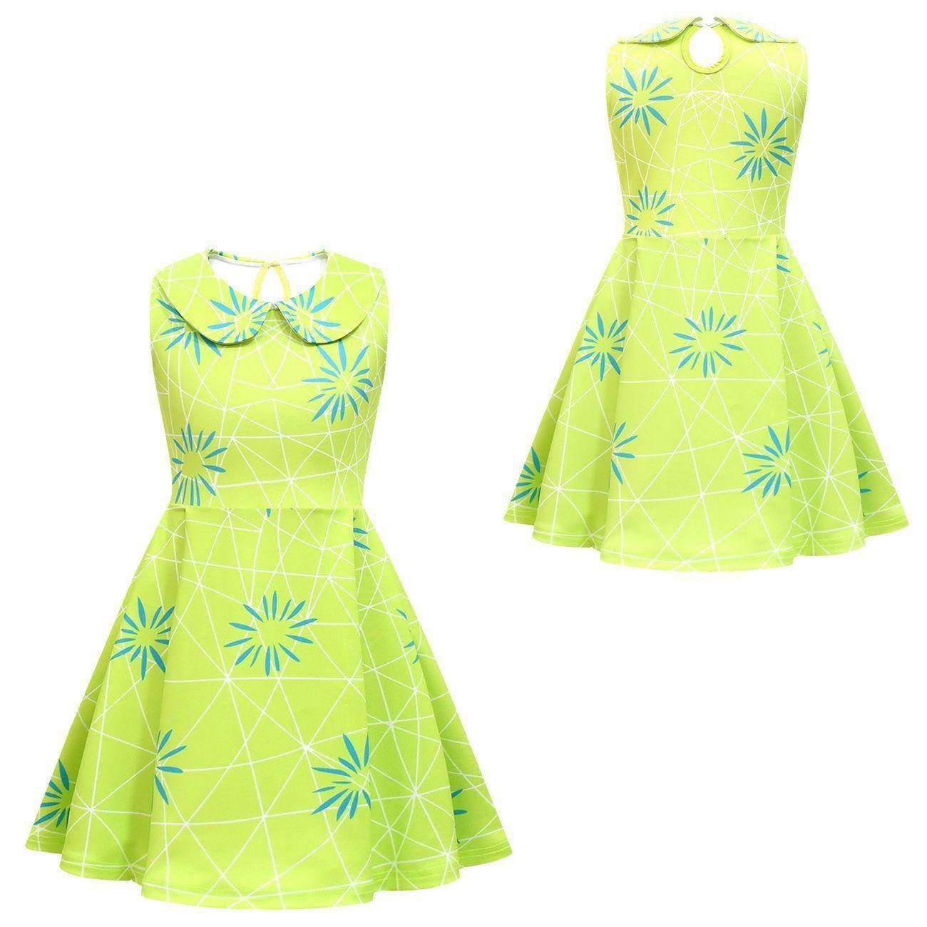 Inside Out Joy Costume Collared Dress for Girls Sleeveless Dress with Bag - Ecosfun