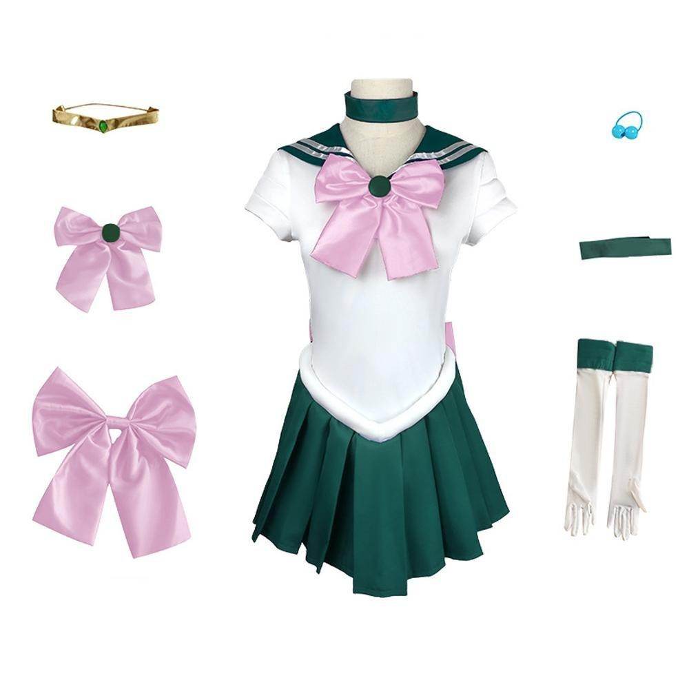 Sailor Moon Kino Makoto Costume Uniform Green Dress Outfits Cosplay Halloween Suit - Ecosfun